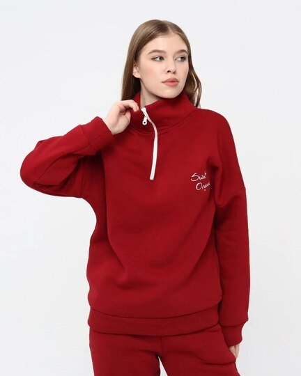 Pachie Dik yaka Beli Paçası Lastikli Kırmızı 2'li Sweatshirt Takım (PCS2T006)