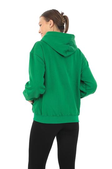 Pachie Kapüşonlu Cepli Yeşil Renk Üç İplik Sweatshirt (PCST044)