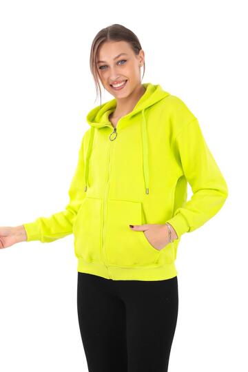 Pachie Kapüşonlu Cepli Neon Yeşili Renk Üç İplik Sweatshirt (PCST046)