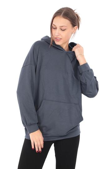 Pachie Kapüşonlu Oversize Lacivert Kadın Sweatshirt (PCST056)