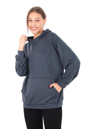 Pachie Kapüşonlu Oversize Lacivert Kadın Sweatshirt (PCST056)