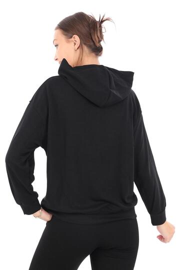 Pachie Kapüşonlu Fermuarlı Kadın Cepli Siyah Sweatshirt (PCST061)