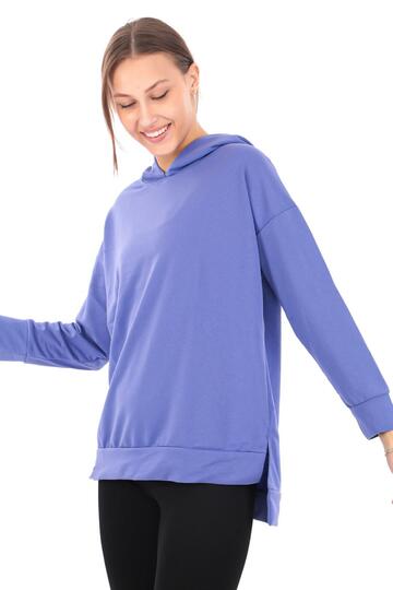 Pachie Kapüşonlu Yanları Yırtmaçlı Mor Sweatshirt (PCST067)