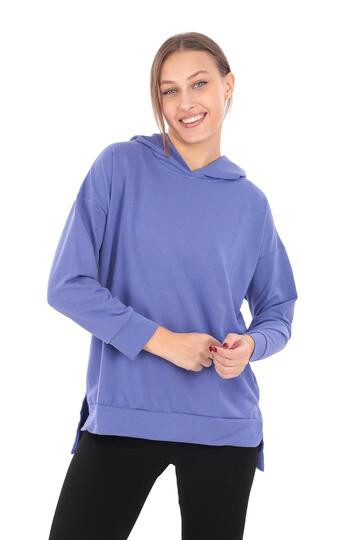 Pachie Kapüşonlu Yanları Yırtmaçlı Mor Sweatshirt (PCST067)