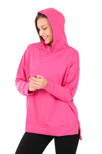 Pachie Kapüşonlu Yanları Yırtmaçlı Pembe Renk Kadın Sweatshirt (PCST073)