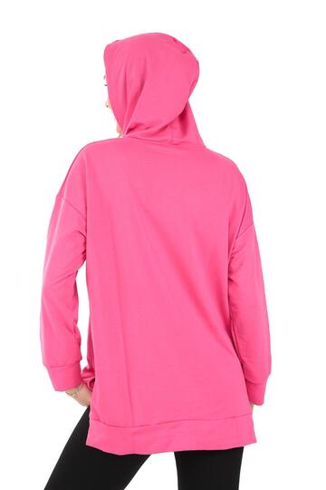 Pachie Kapüşonlu Yanları Yırtmaçlı Pembe Renk Kadın Sweatshirt (PCST073)