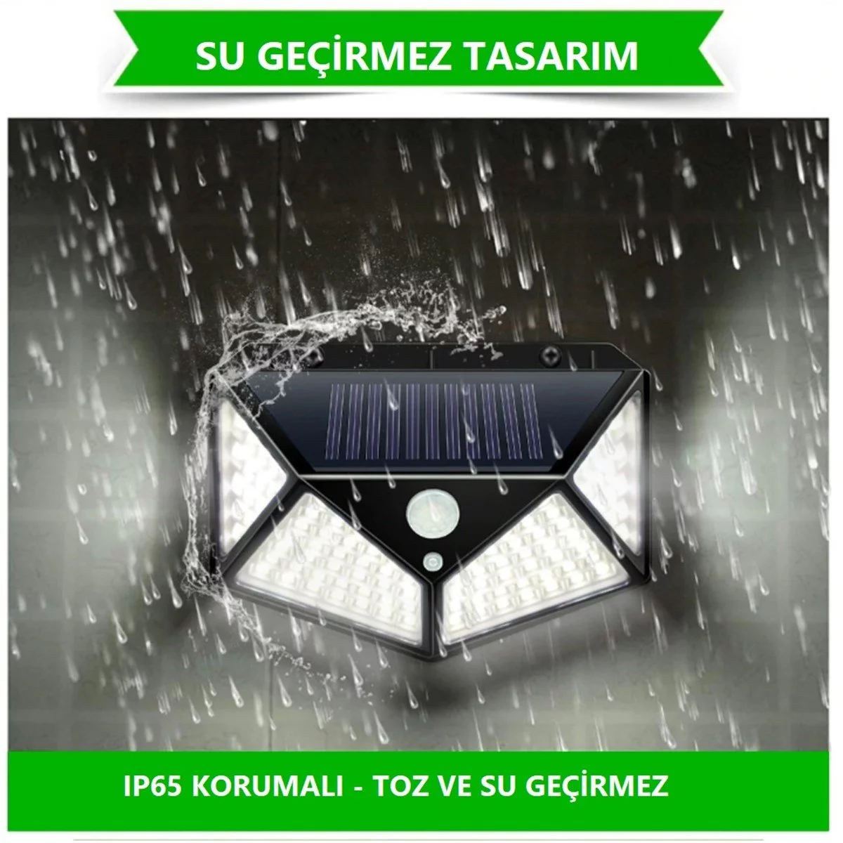 100 LED Solar PIR Hareket Sensörlü Su Geçirmez Duvar Lambası IP65