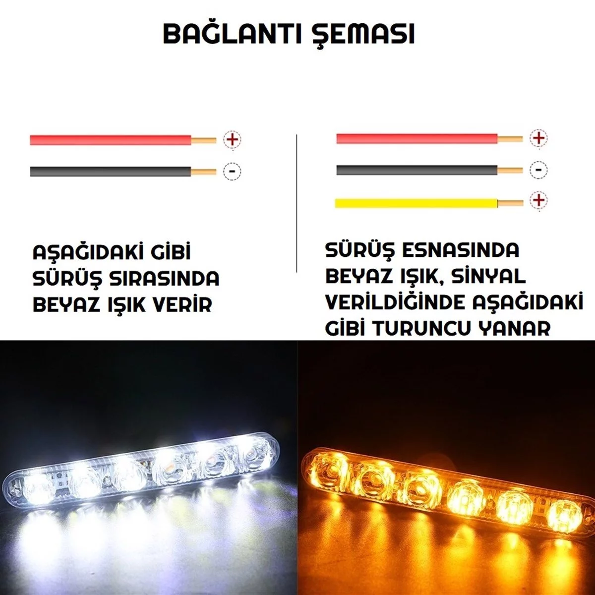 12V DRL Su Geçirmez 6 LED Dönüş Sinyalli Çift Renk Gündüz Ledi 12W