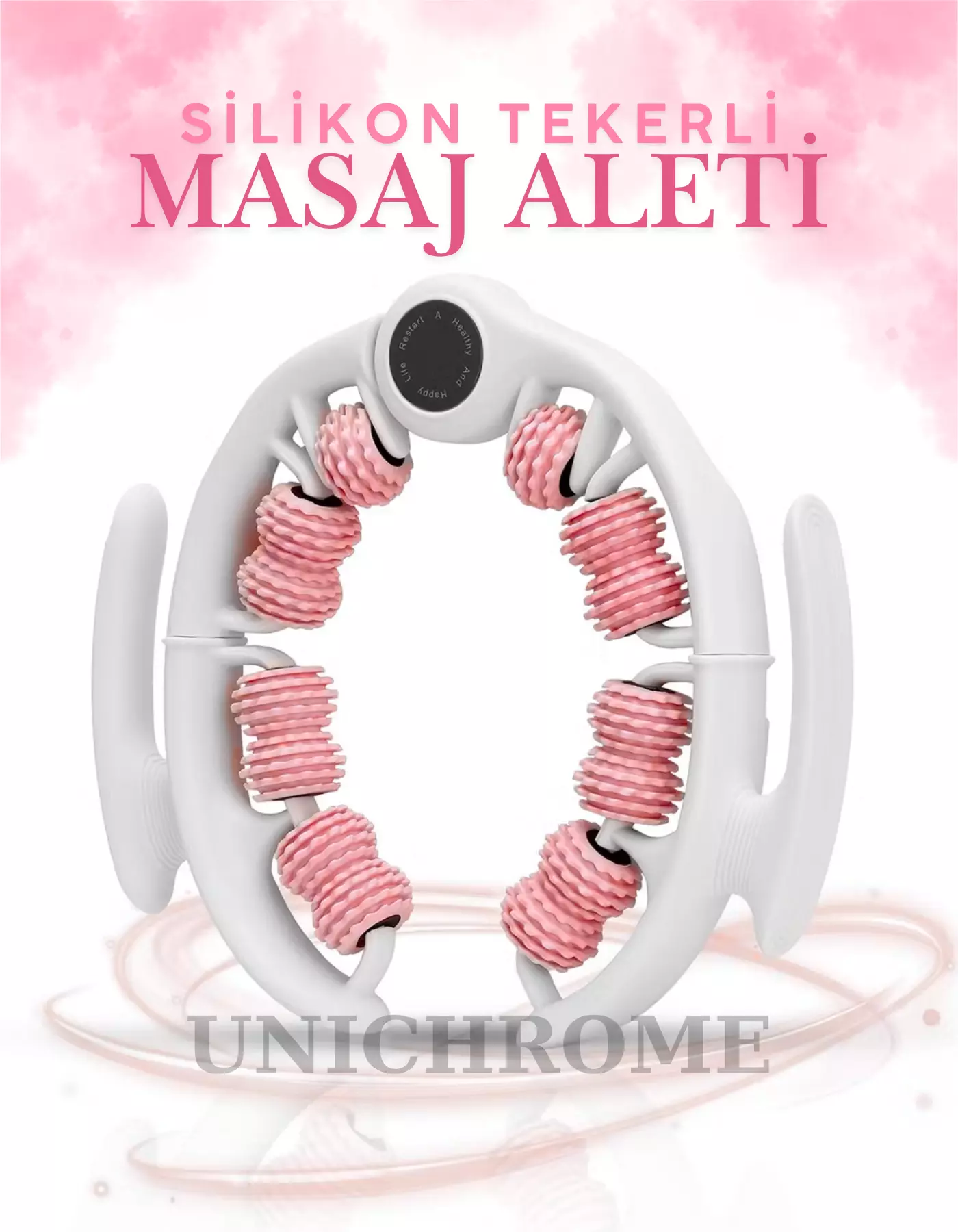 14 Tekerli Kas Gevşetici Sıkılaştırıcı Masaj Aleti Ayarlanabilir Lenf Drenaj Bacak Kol Selülit Pembe