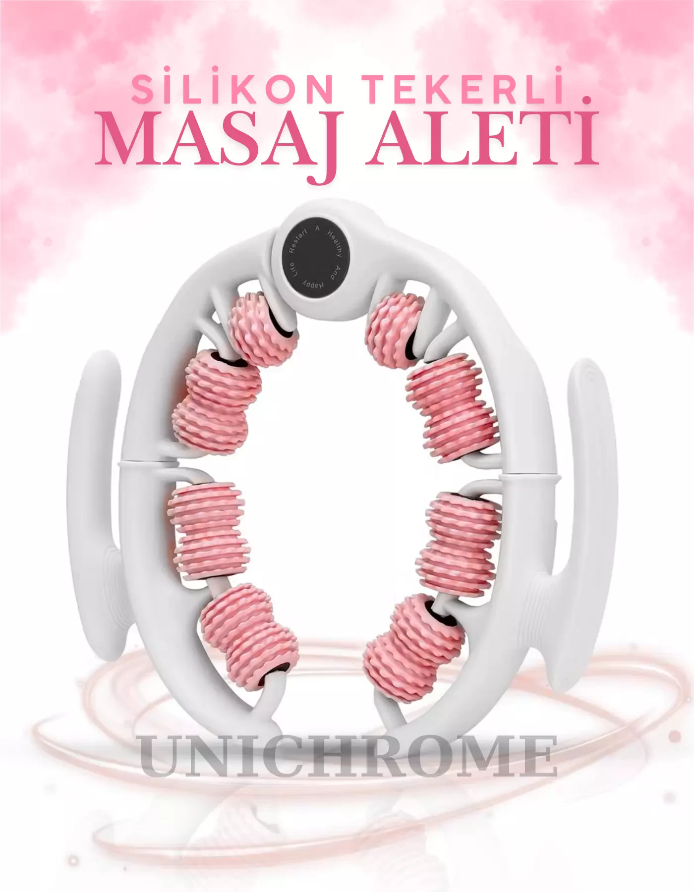 14 Tekerli Kas Gevşetici Sıkılaştırıcı Masaj Aleti Ayarlanabilir Lenf Drenaj Bacak Kol Selülit Pembe