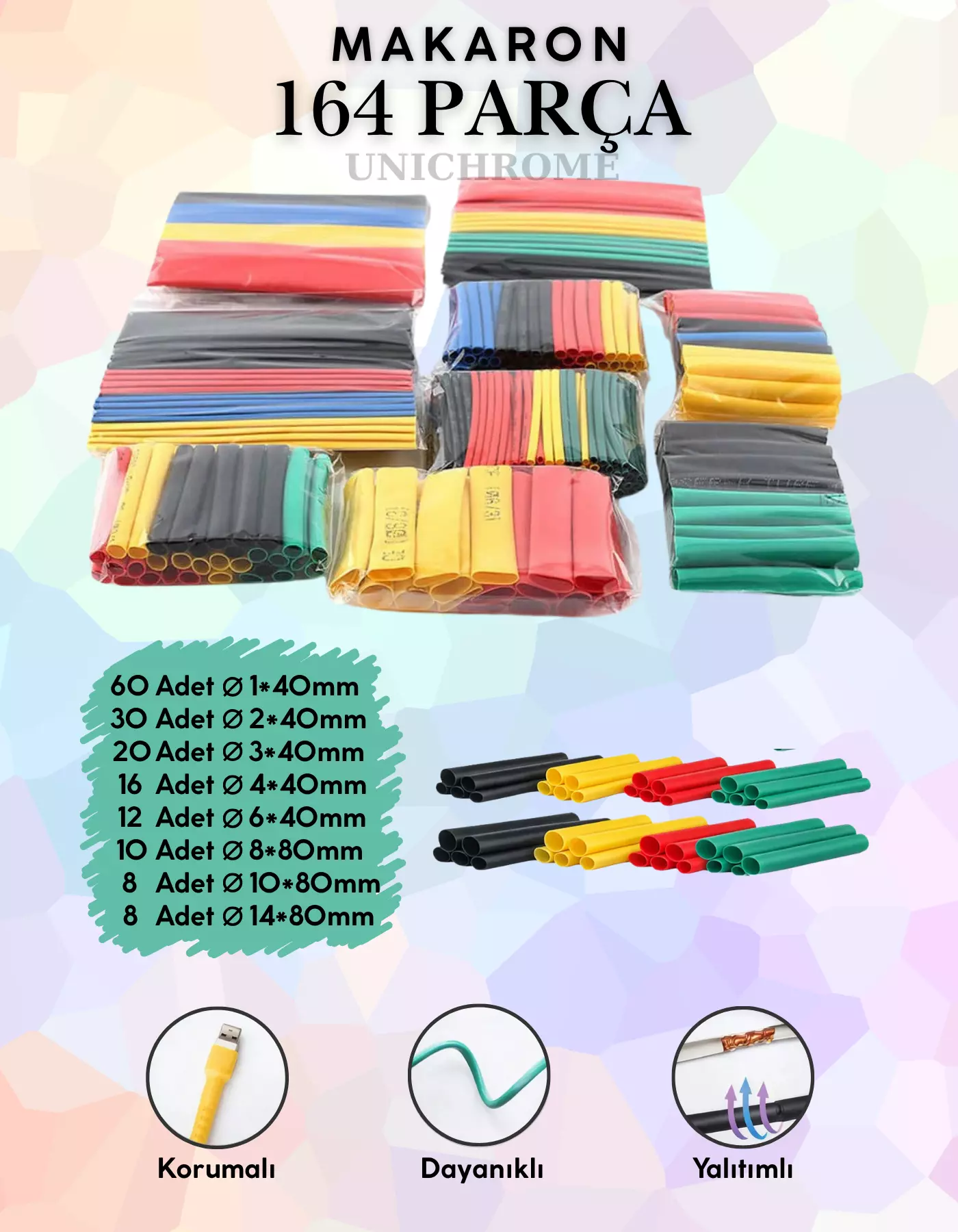 164 Parça Heat Shrink Makaron Daralan Kablo Tamir Seti