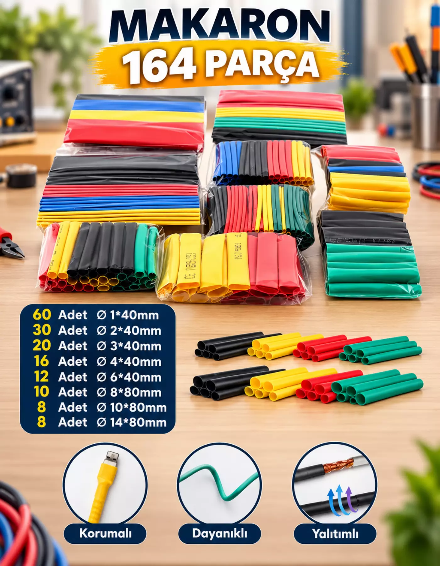 164 Parça Heat Shrink Makaron Daralan Kablo Tamir Seti