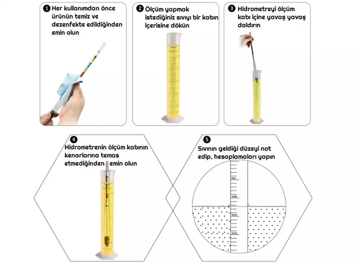 26Cm Üçlü Ölçek Hidrometre Fermante Alkol Ölçüm Cihazı