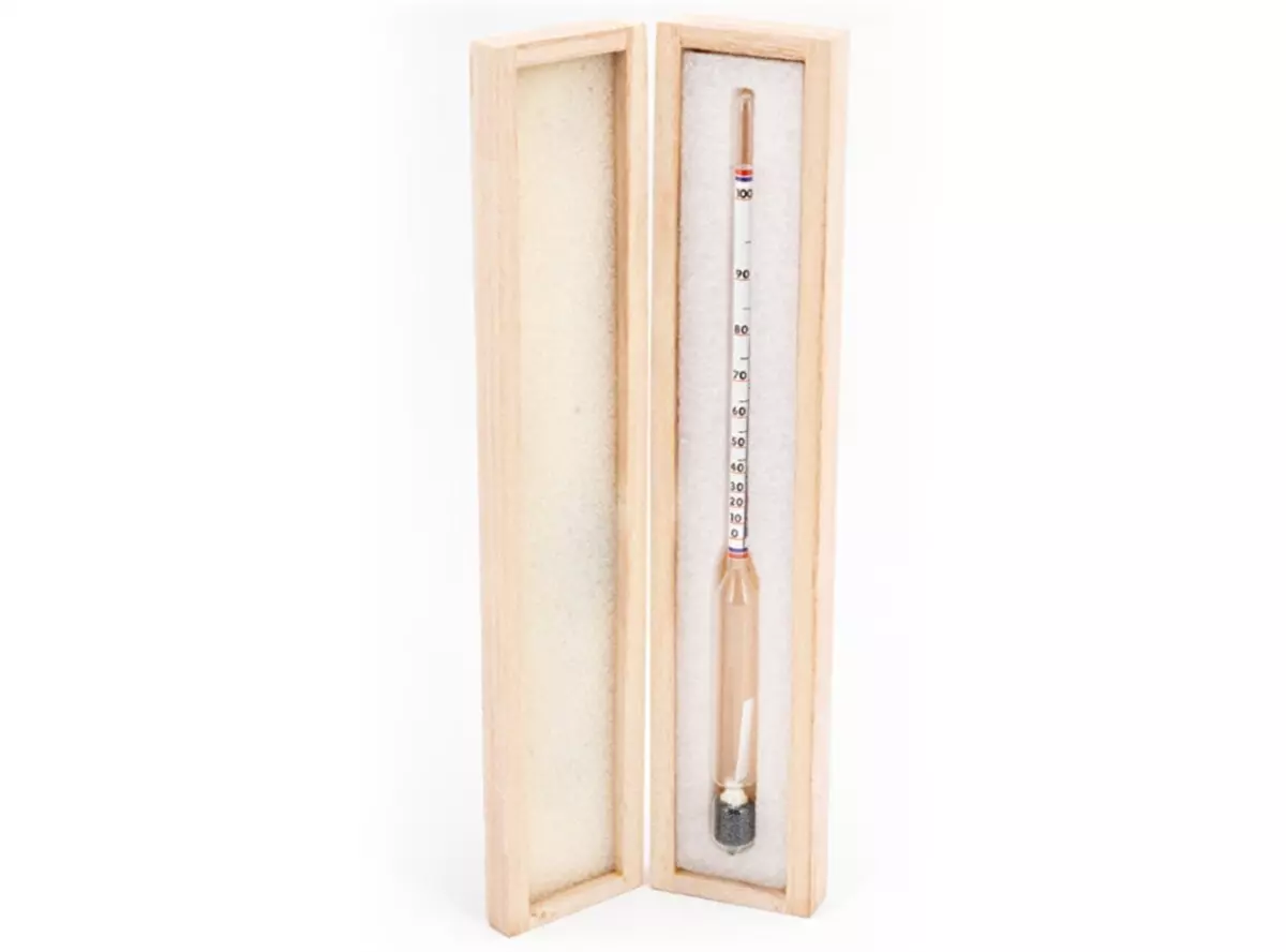 27cm Uzun Form Dansimetre Alkol-metre 0-100 Derece Alkol Oranı Ölçer - Tahta Kutulu