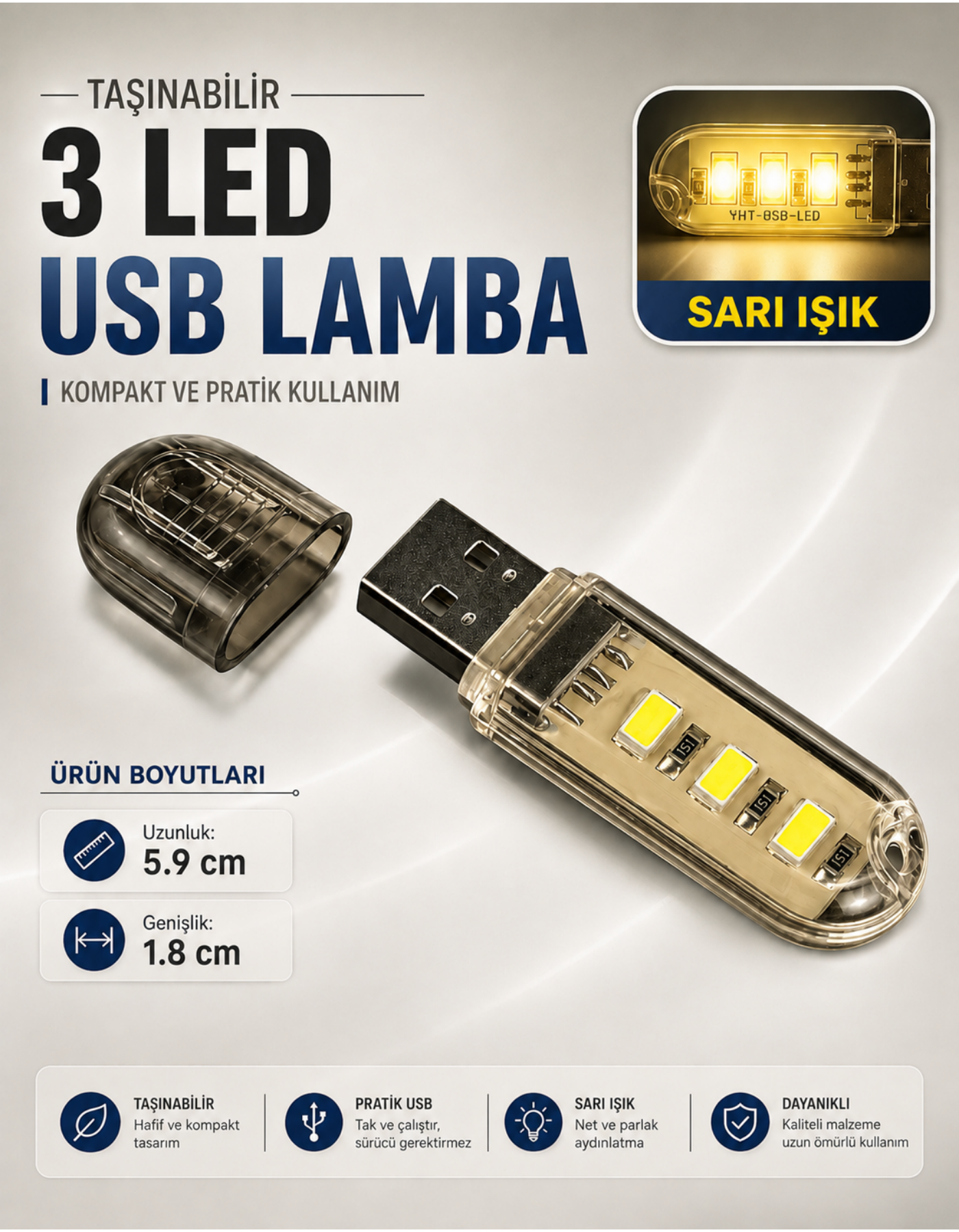 3 Led Günışığı Taşınabilir Mini Usb Led Lamba 5730 Smd Kamp Stick Led