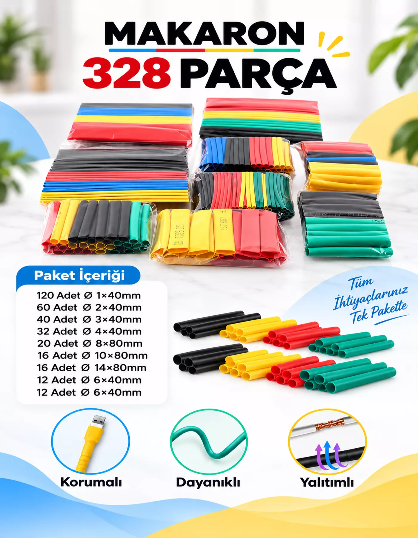 328 Parça Heat Shrink Makaron Daralan Kablo Tamir Seti