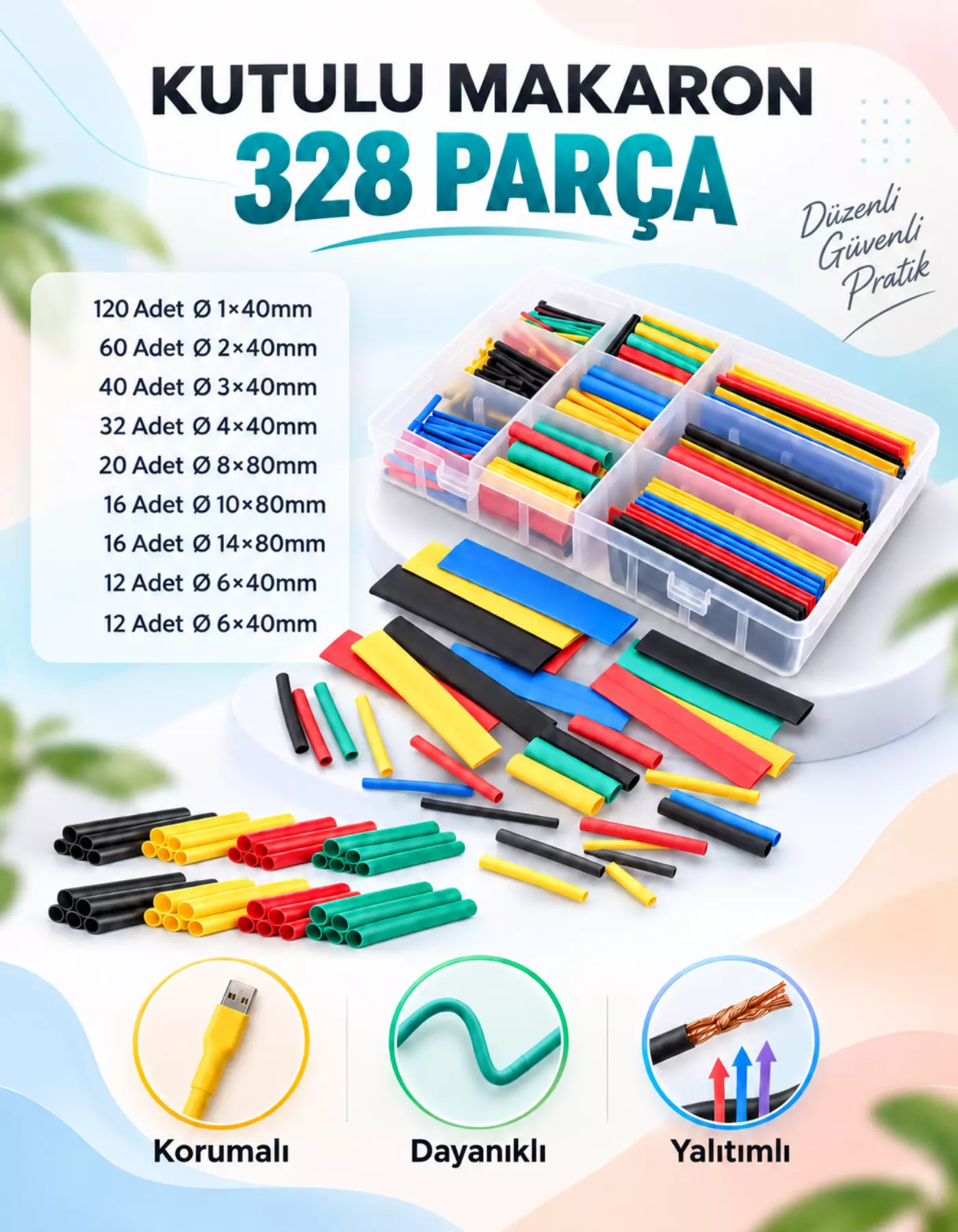 328 Parça Kutulu Heat Shrink Makaron Daralan Kablo Tamir Seti