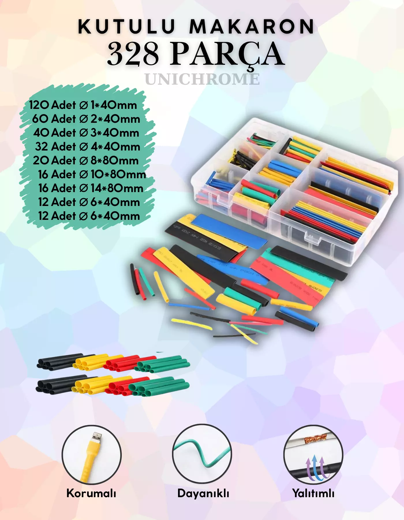 328 Parça Kutulu Heat Shrink Makaron Daralan Kablo Tamir Seti