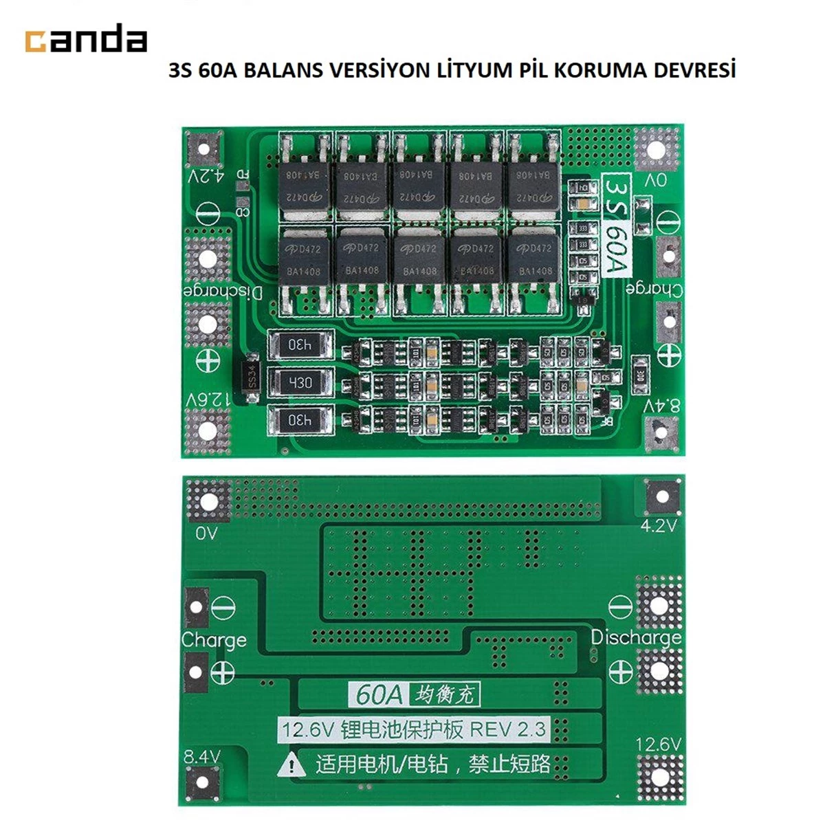3S 60A 12.6V Balans Versiyon 18650 BMS Lityum Pil Koruma Devresi