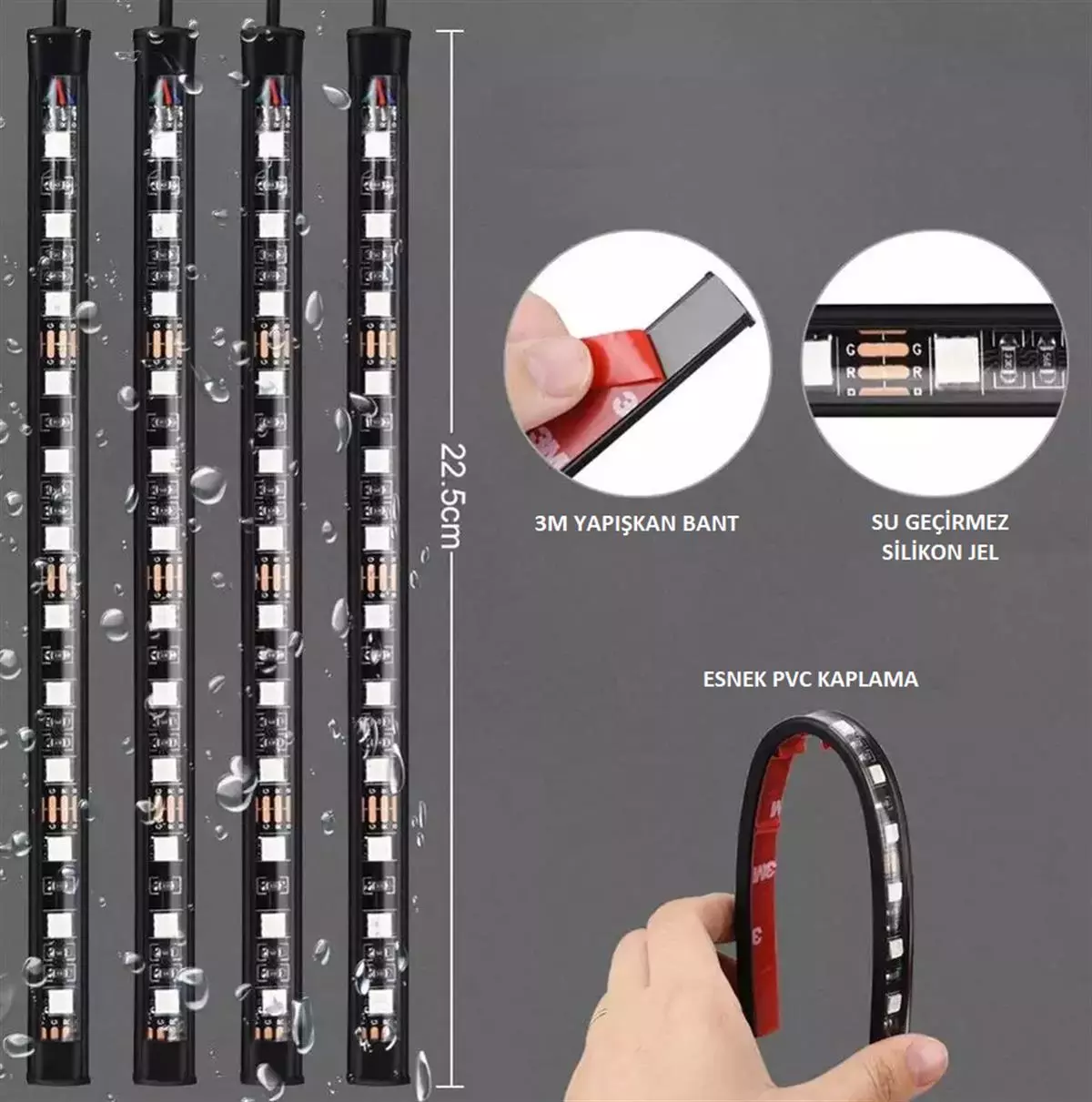 4 Parçalı Uzaktan Kumandalı Ayak Altı Araç Içi 48 Led Çok Renkli Araba Led Atmosfer Led Işık Şeridi