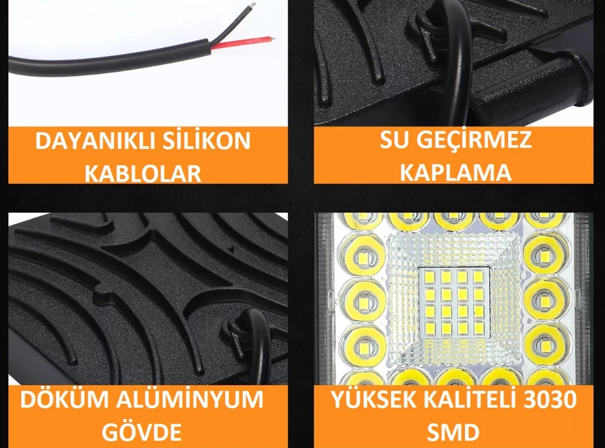 41Led Kare Kombo 12-24v Su Geçirmez Off Road Tekne Çalışma Lambası