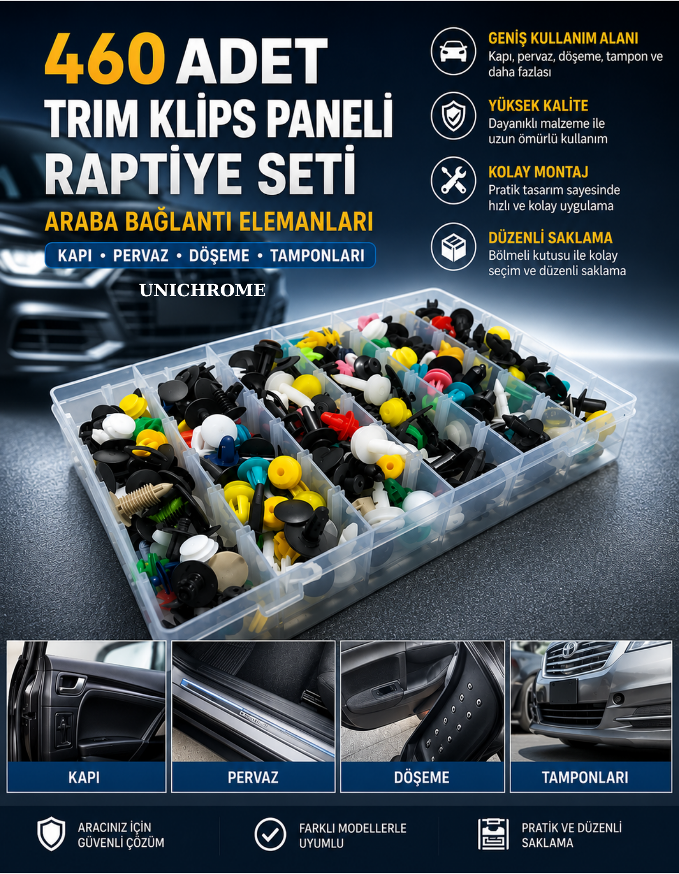 460 Adet Trim Klip Paneli Raptiye Seti Araba Bağlantı Elemanları Kapı Pervaz Döşeme Tamponları