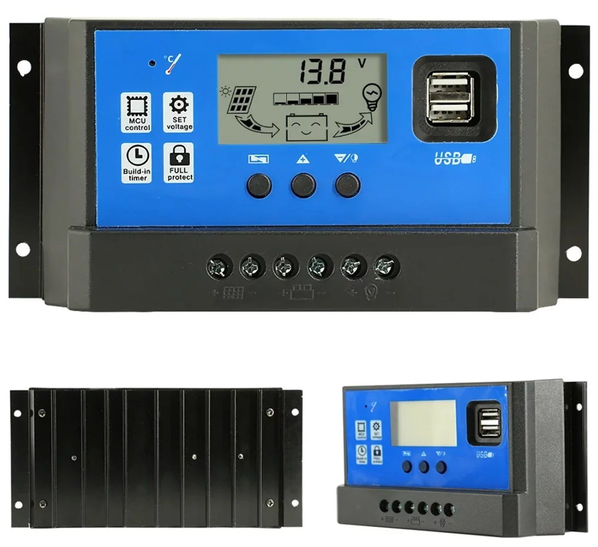 50A Solar Güneş Paneli Akü Şarj Kontrol Cihazı PWM 12v-24v Çift USB
