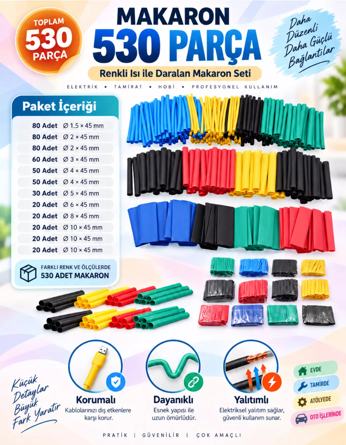 530 Parça Heat Shrink Makaron Daralan Kablo Tamir Seti