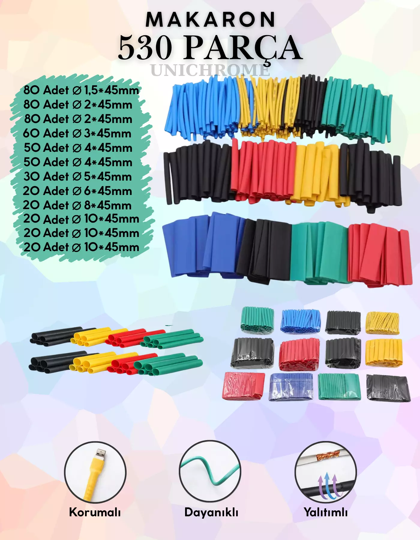 530 Parça Heat Shrink Makaron Daralan Kablo Tamir Seti