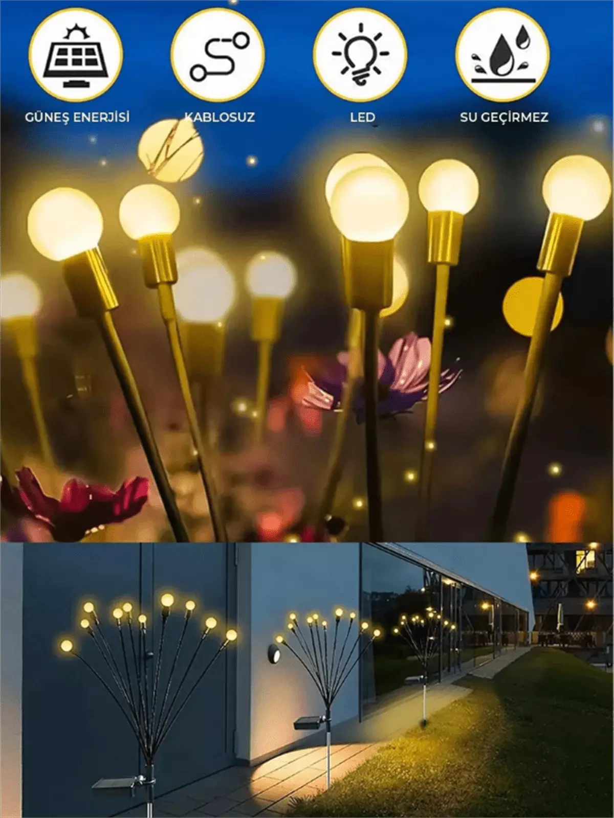 6 Led'li Güneş Enerjili Ateş Böceği Çiçek Lamba