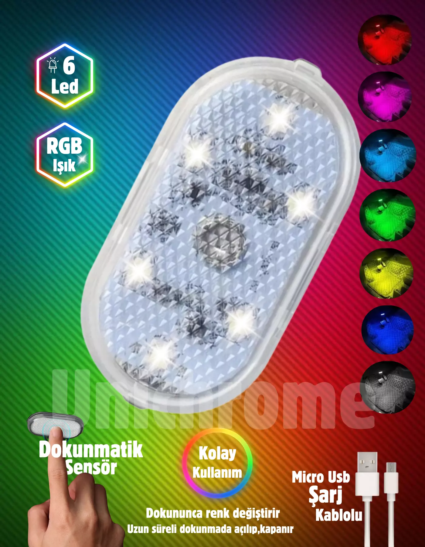 7 Renk Değişebilen Dokunmatik Sensörlü Mini 6 Led Lamba USB Şarj Edilebilir Mıknatıslı Aydınlatma