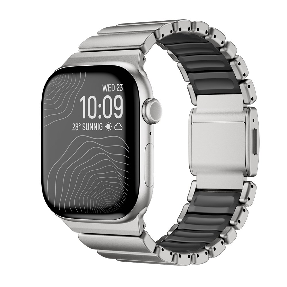 Apple Watch 44mm Uyumlu Kordon Premium Metal Kasa Silikon İç Kısım Tasarım