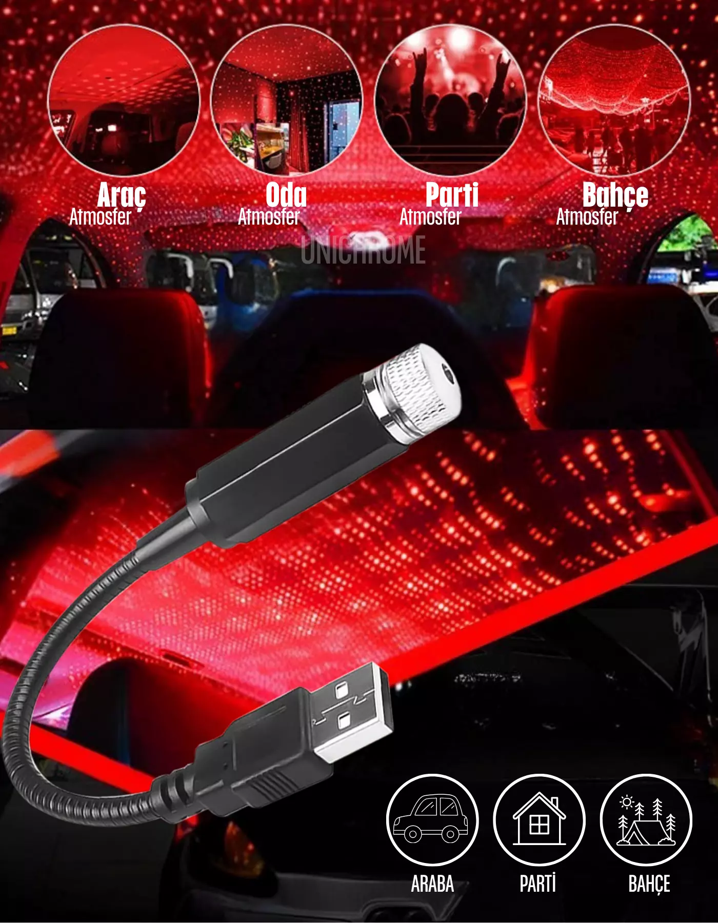 Araç İçi Usb Ayak Altı Tavan Led Aydınlatma Disko Işık Ev Oda Dekorasyon Gece Lambası
