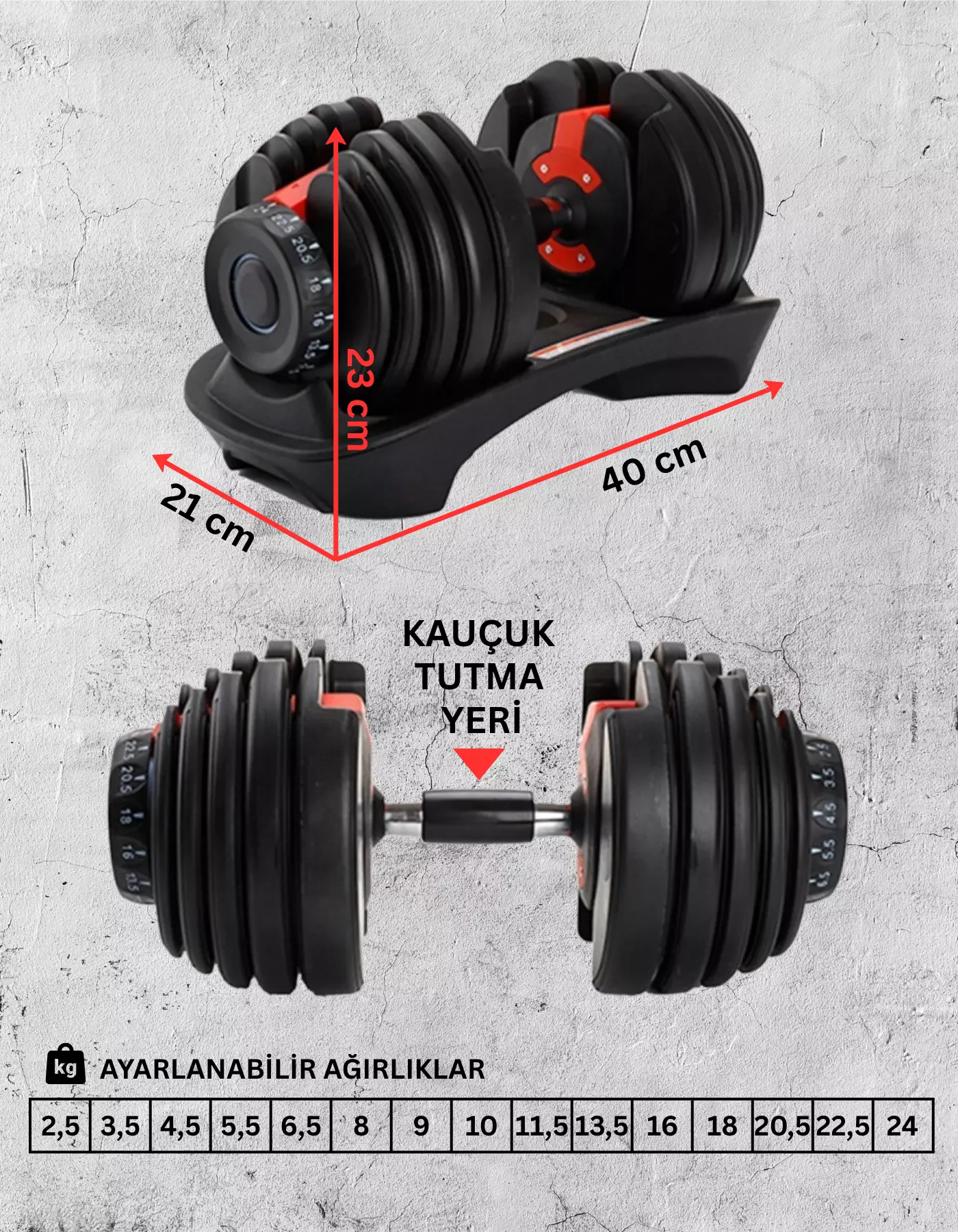 Ayarlanabilir Dambıl Seti - 24kg Tek Adet