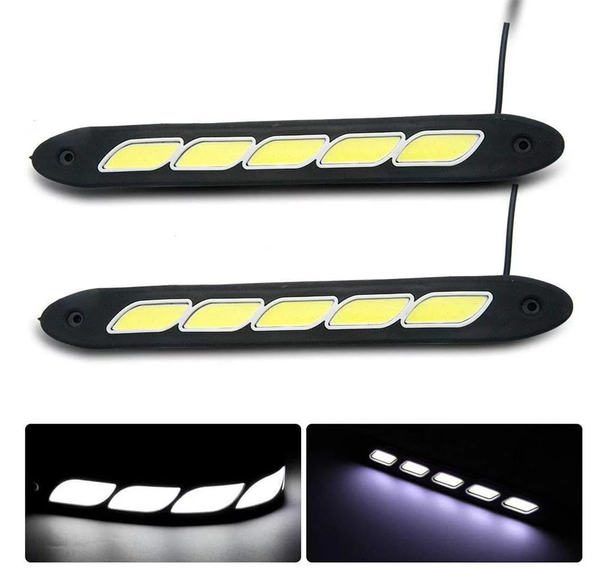 Ayarlanabilir Esnek 5 COB LED Su Geçirmez Gündüz Ledi Beyaz DRL Farı DC 12V