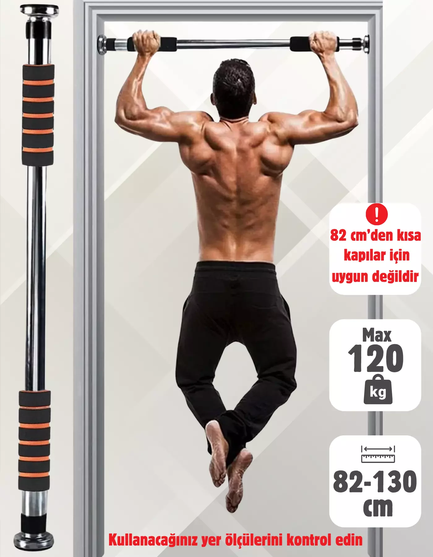 Barfiks Çubuğu 82-130cm Çift Süngerli Ayarlanabilir Koridor Barfiksi