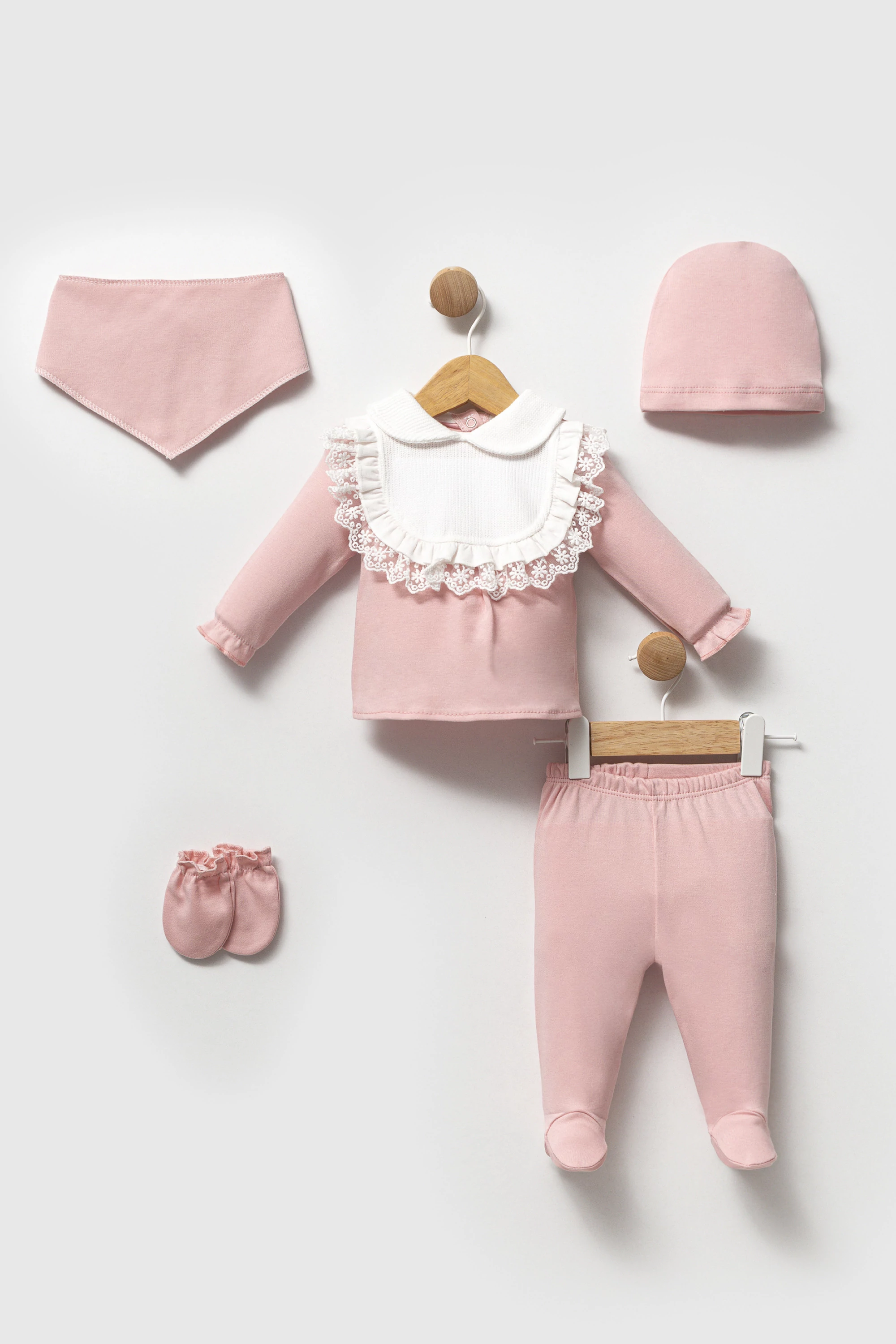 Bebelinna 5505  5'li Penye Zıbın Set 0-3 Ay Pembe