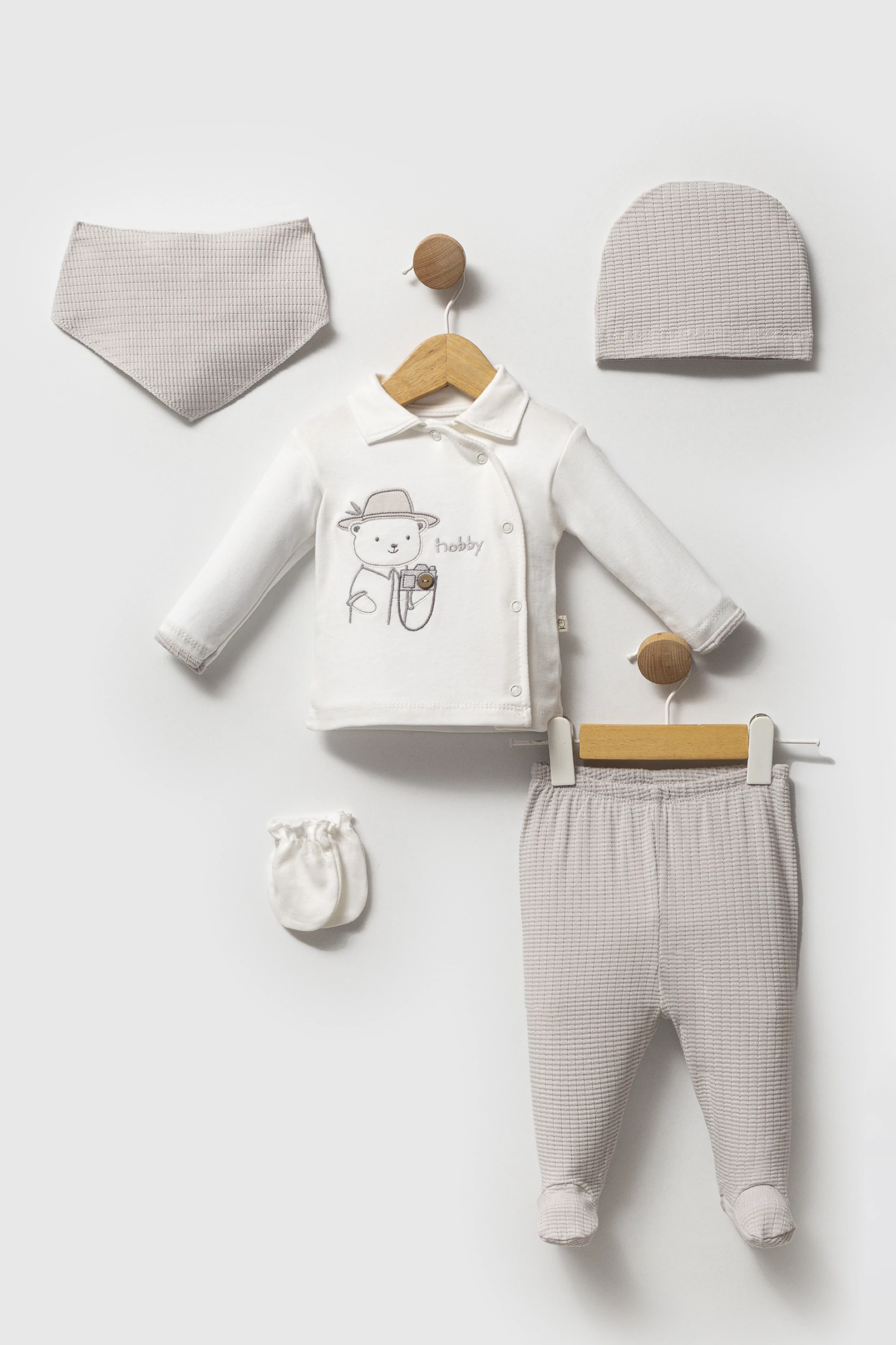Bebelinna 5547  5'li Penye Zıbın Set 0-3 Ay Krem