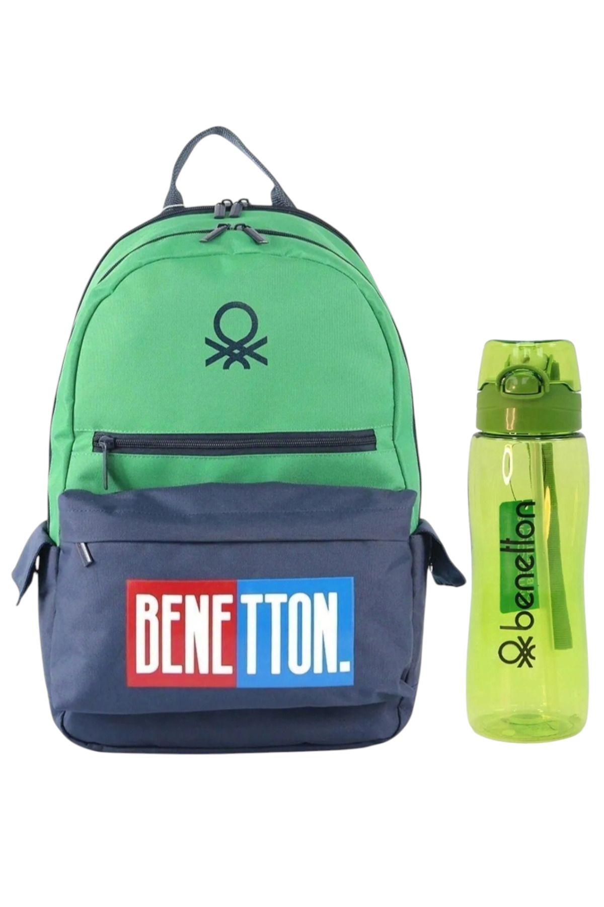 Benetton Üç Bölmeli Okul Sırt Çantası Ve Otomatik Kilitli 700 ml Matara Seti