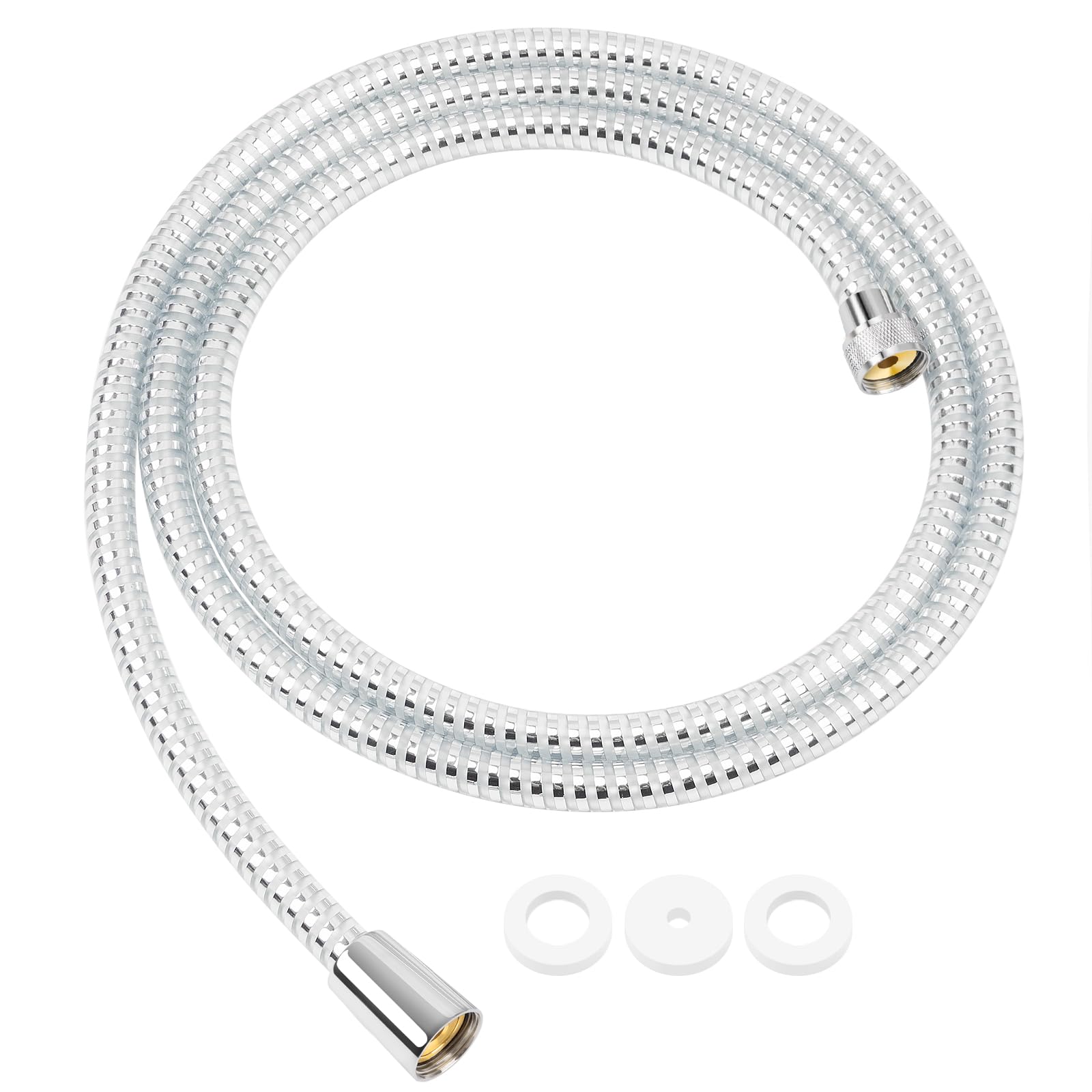 Beyaz-Gümüş PVC Duş Hortumu – Pirinç Bağlantılı