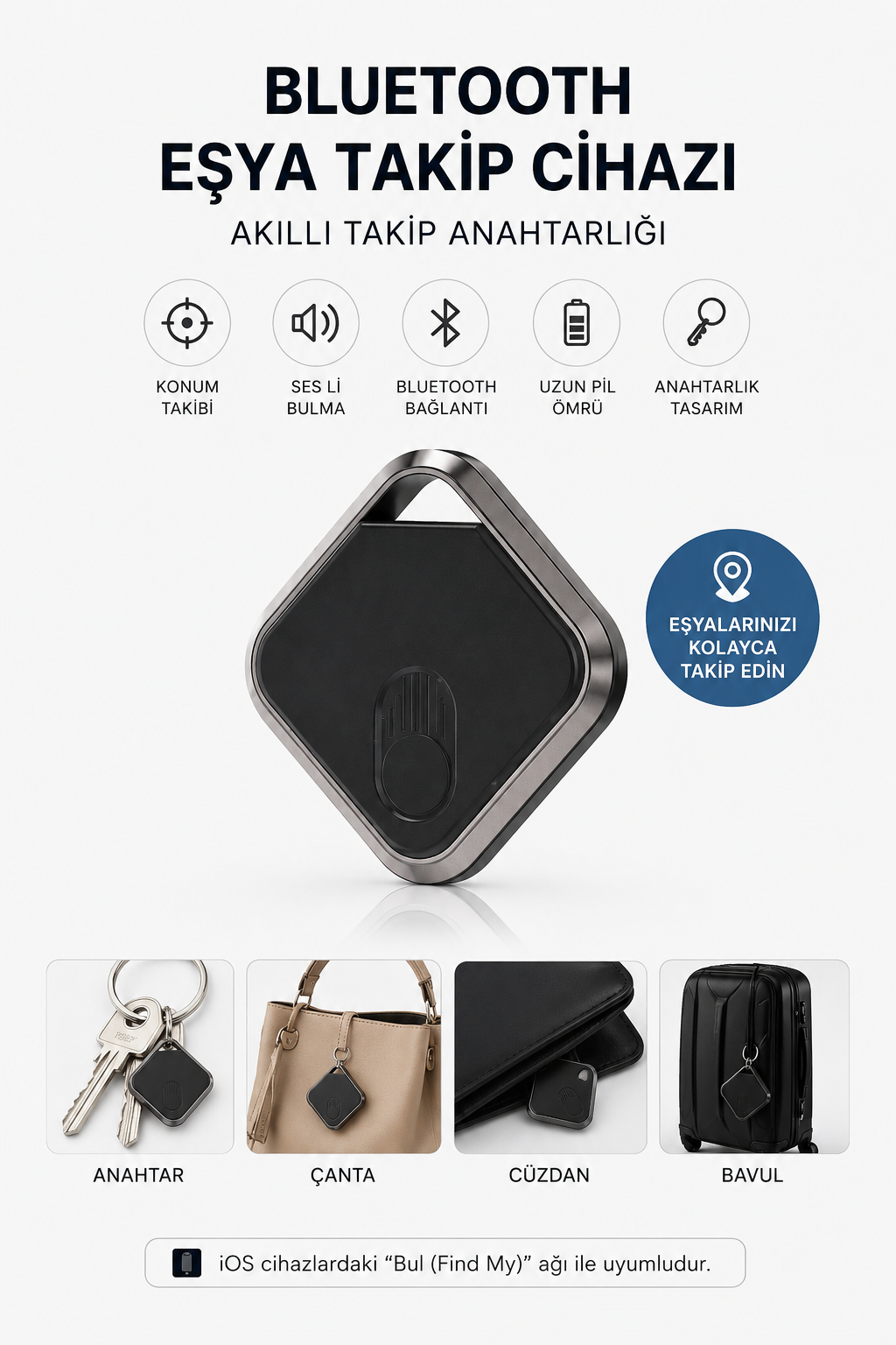 KWLBOEY Tag Bluetooth Akıllı Konum Takip Cihazı - Find My Uyumlu Anahtarlık Bulucu