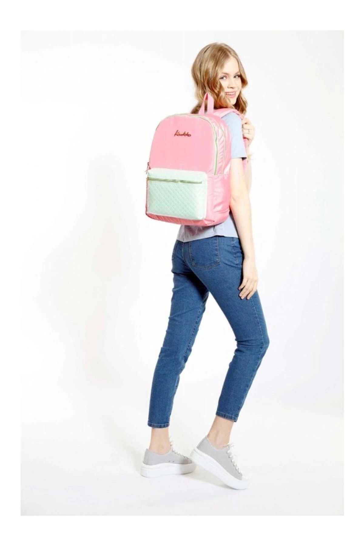 Bright Pembe Su Yeşili Okul Ve Günlük Sırt Çantası - Kız Çocuk - Kapitone Rose