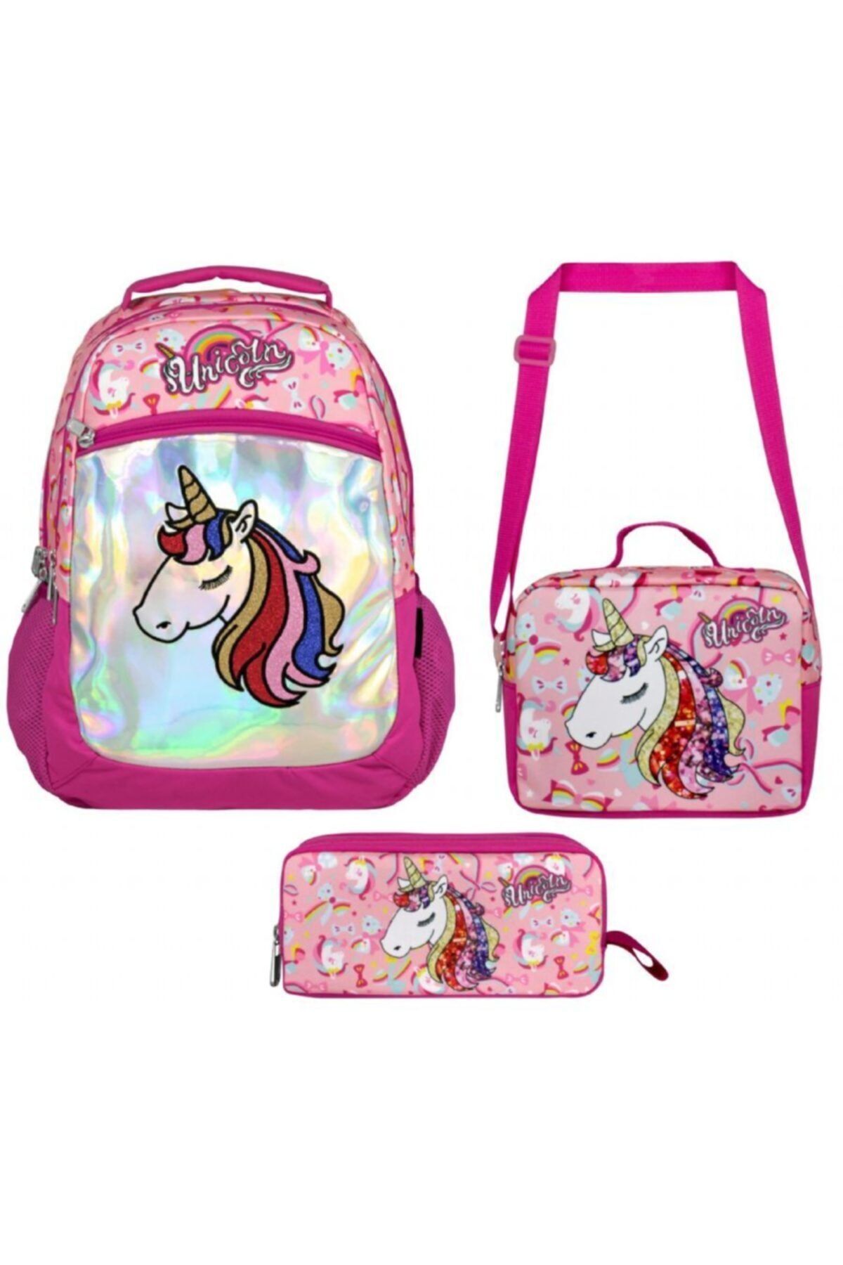 Cennec Unicorn Desenli Kız Çocuk Okul Çanta Seti
