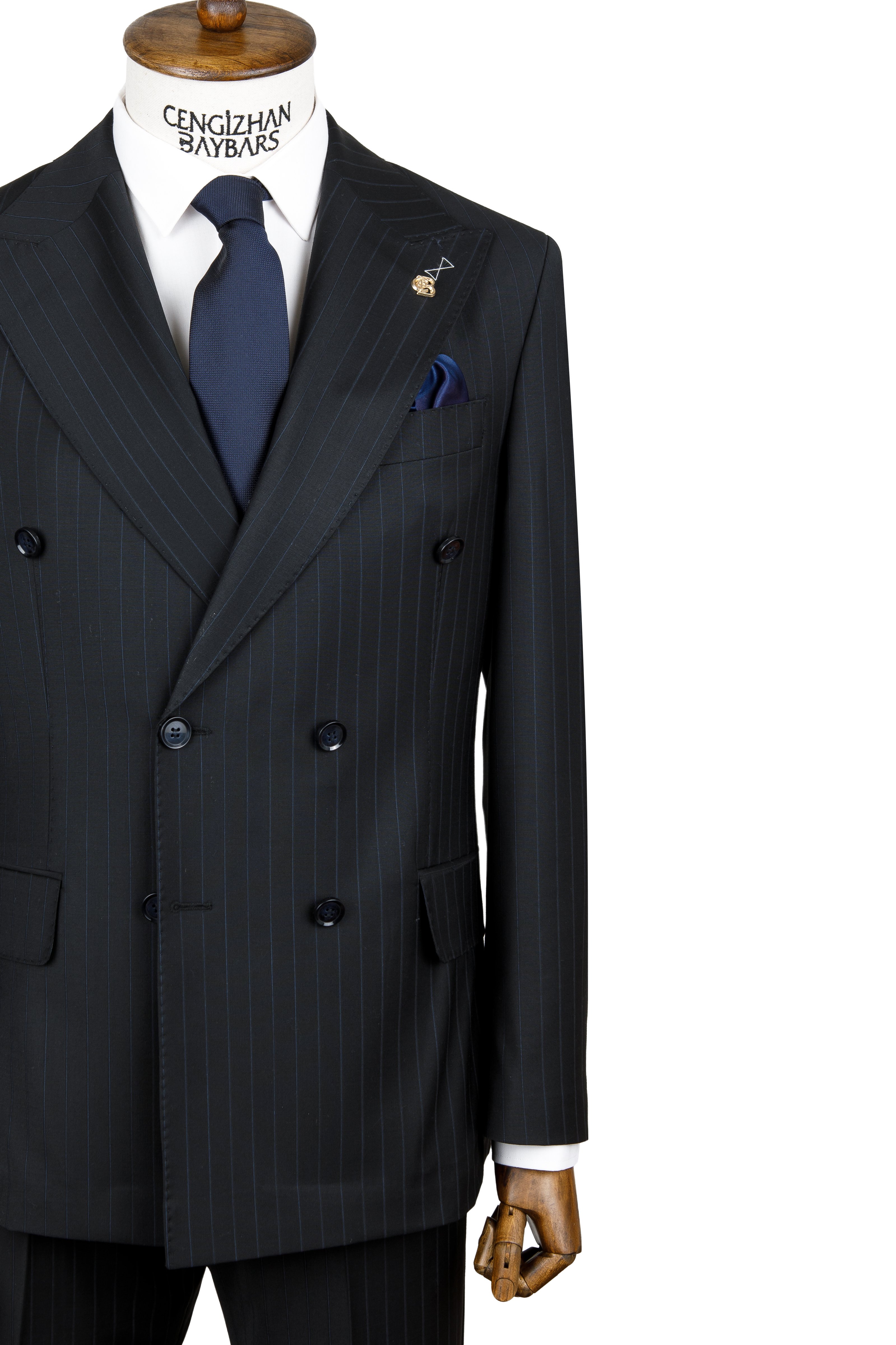 ÇİZGİLİ KRUVAZE TAKIM ELBİSE (WOOL)