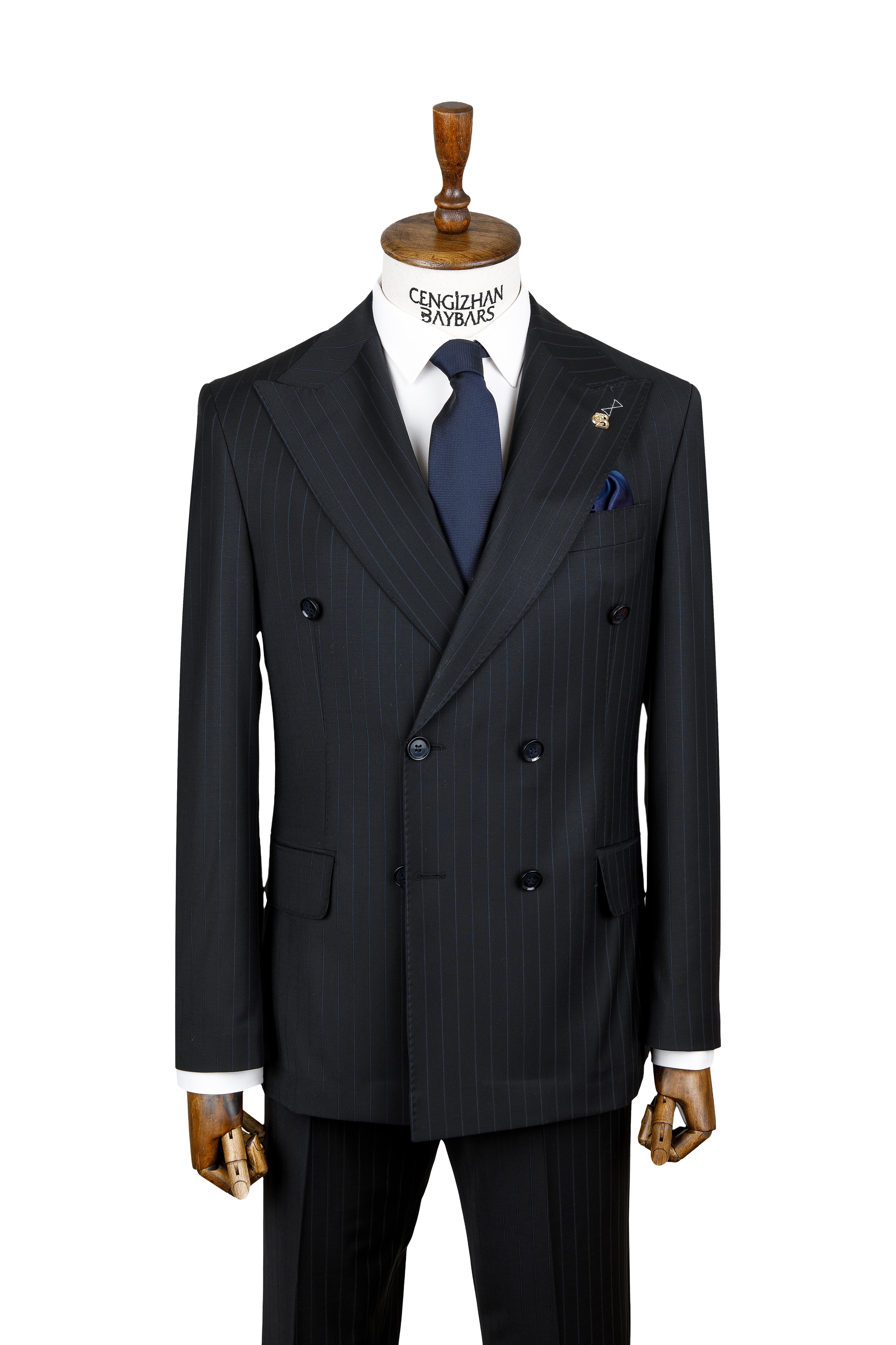ÇİZGİLİ KRUVAZE TAKIM ELBİSE (WOOL)