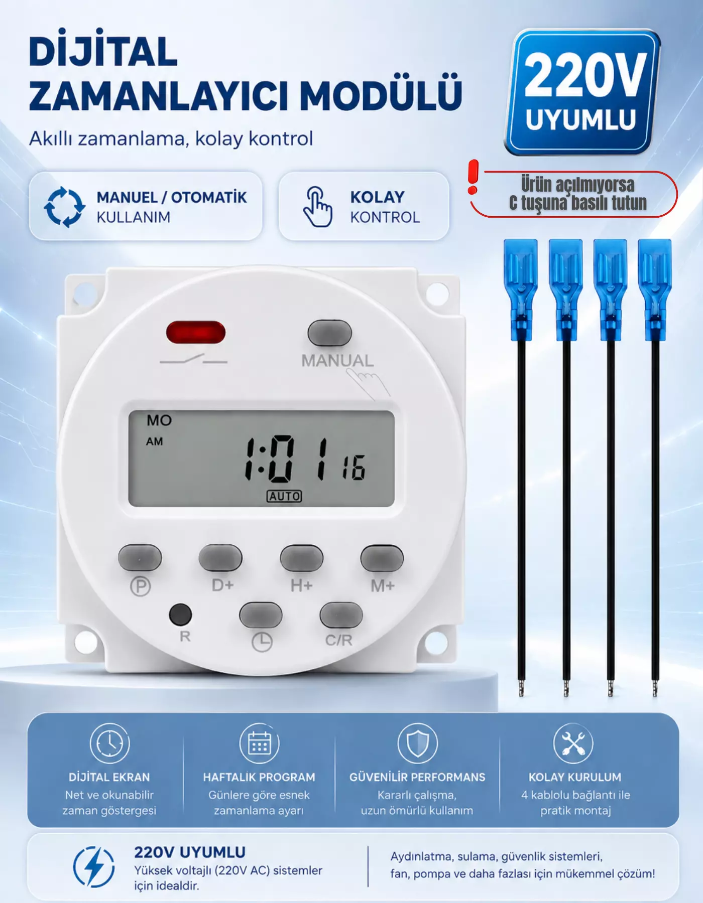 CN101A Programlanabilir Gecikmeli Haftalık 220V Zaman Rölesi