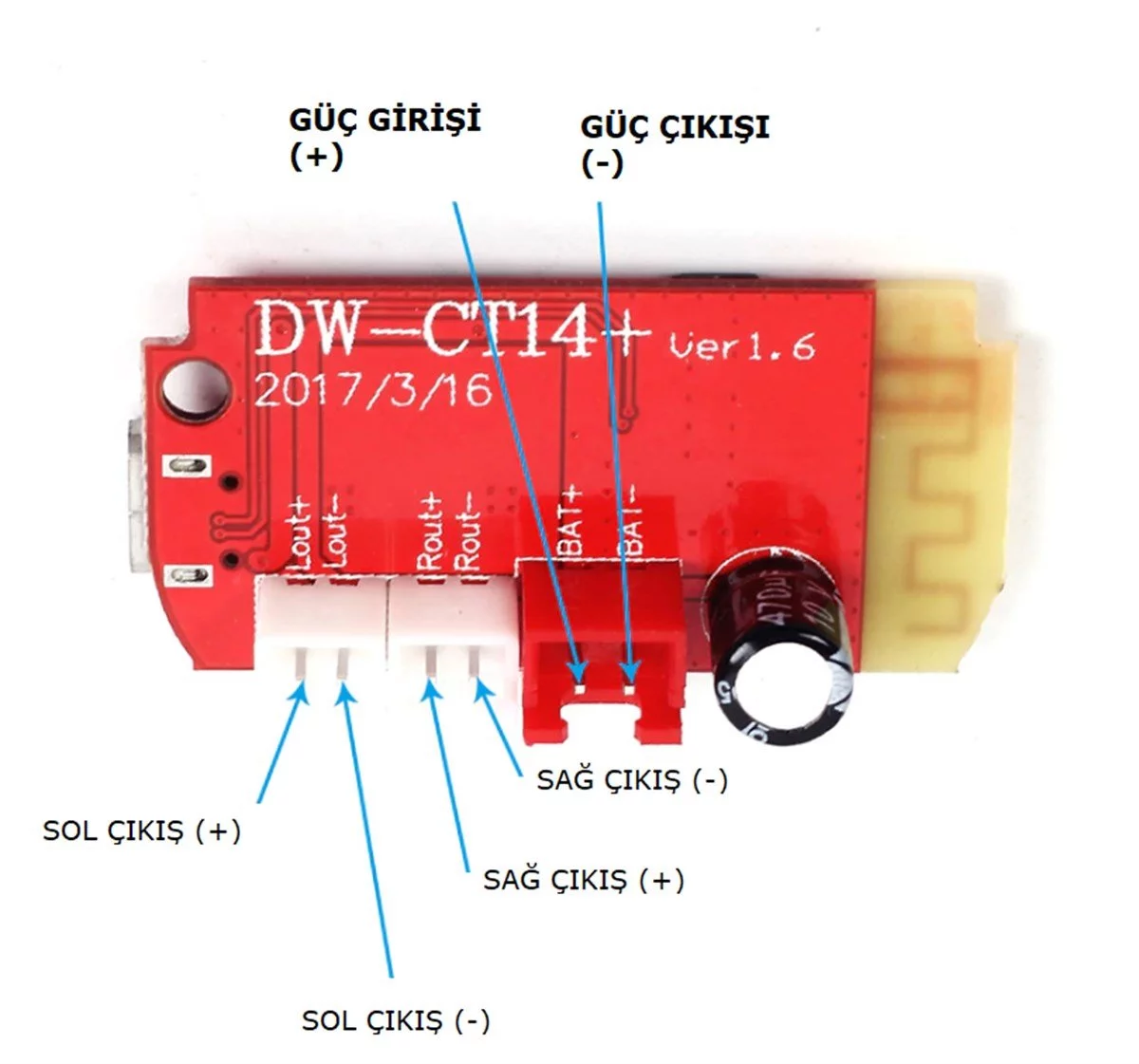 CT14 Bluetooth Amfi Devresi 5V 2x5W Şarj Edilebilir Amfi Modülü