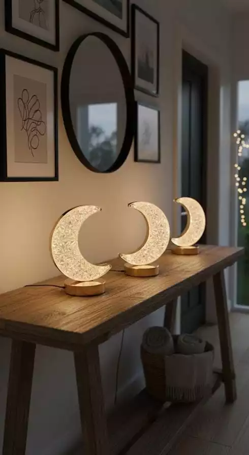Dekoratif Ay Işığı Hilal Masa Lambası Crystal Moon USB Şarjlı 3 Modlu Ambiyans Led Gece Lambası