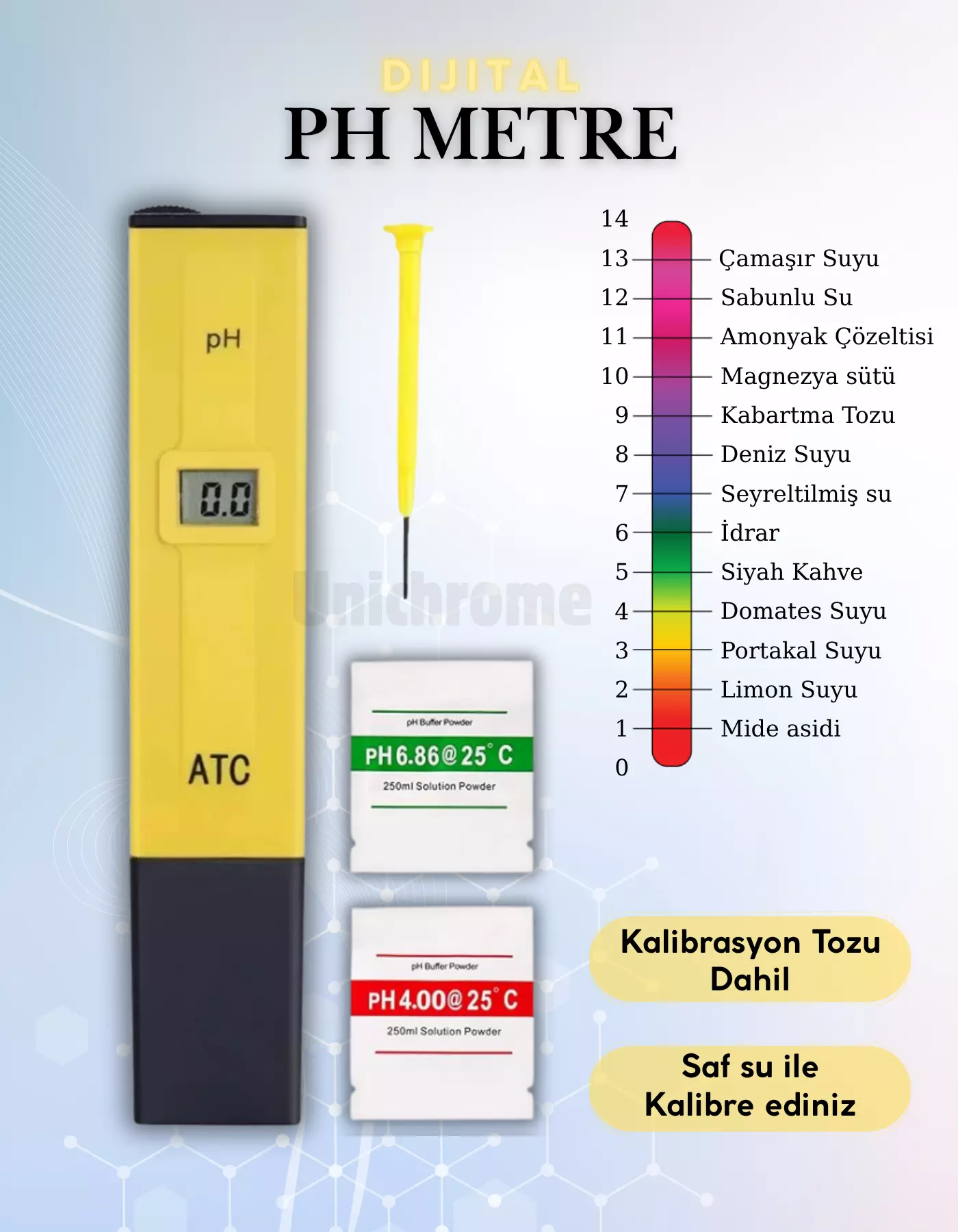Dijital PH Metre Su Sıvı Akvaryum PH Ölçer 2 Adet Çözelti ve Pil Hediyeli