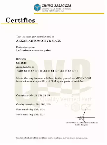 BMW E87 Sol Ayna Kapağı
